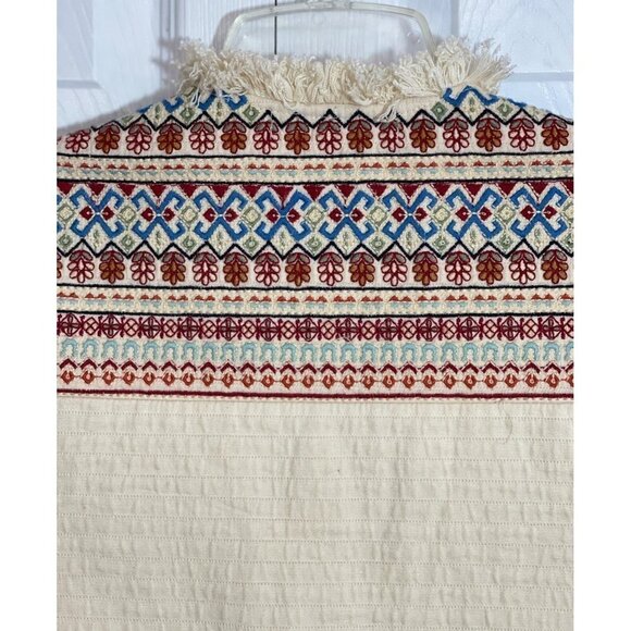 ZARA TRF_OUTERWEAR Faux Quilted Ivory Jacket Medium Ethnic Sherpa Embroidery EUC - Picture 6 of 16